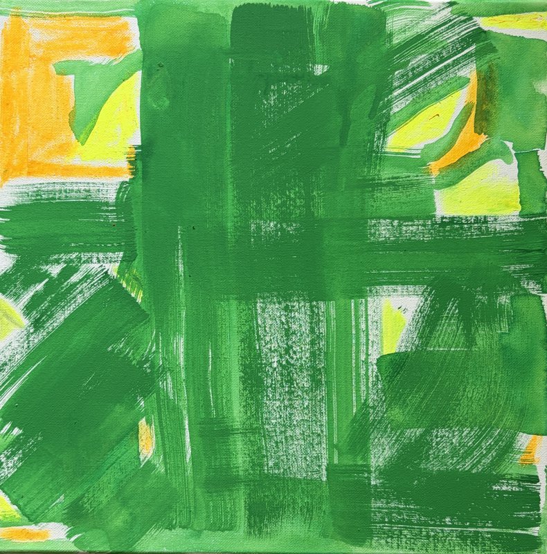 10102025, gouache and oil pastel on canvas, 14 x 14 inches